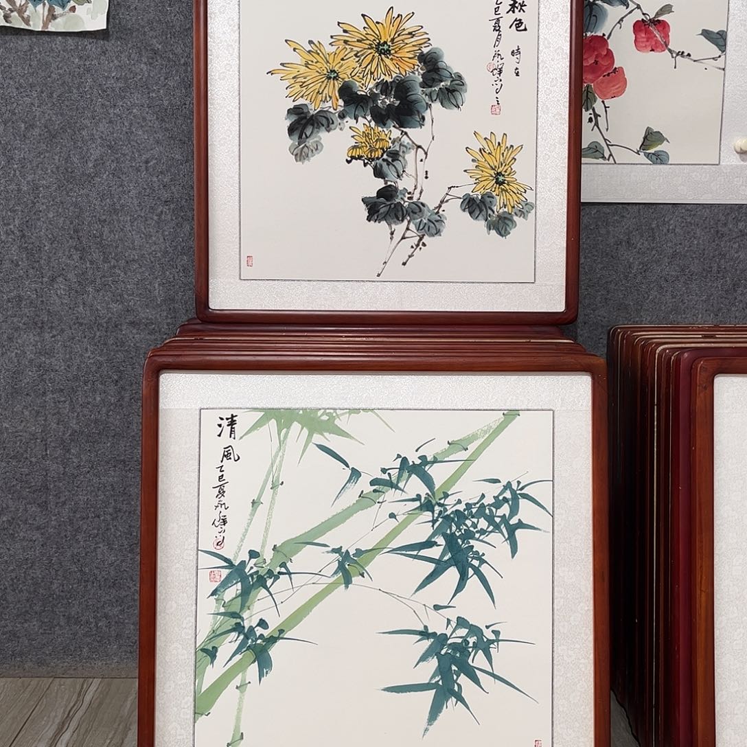 国画书画作品带框63×63