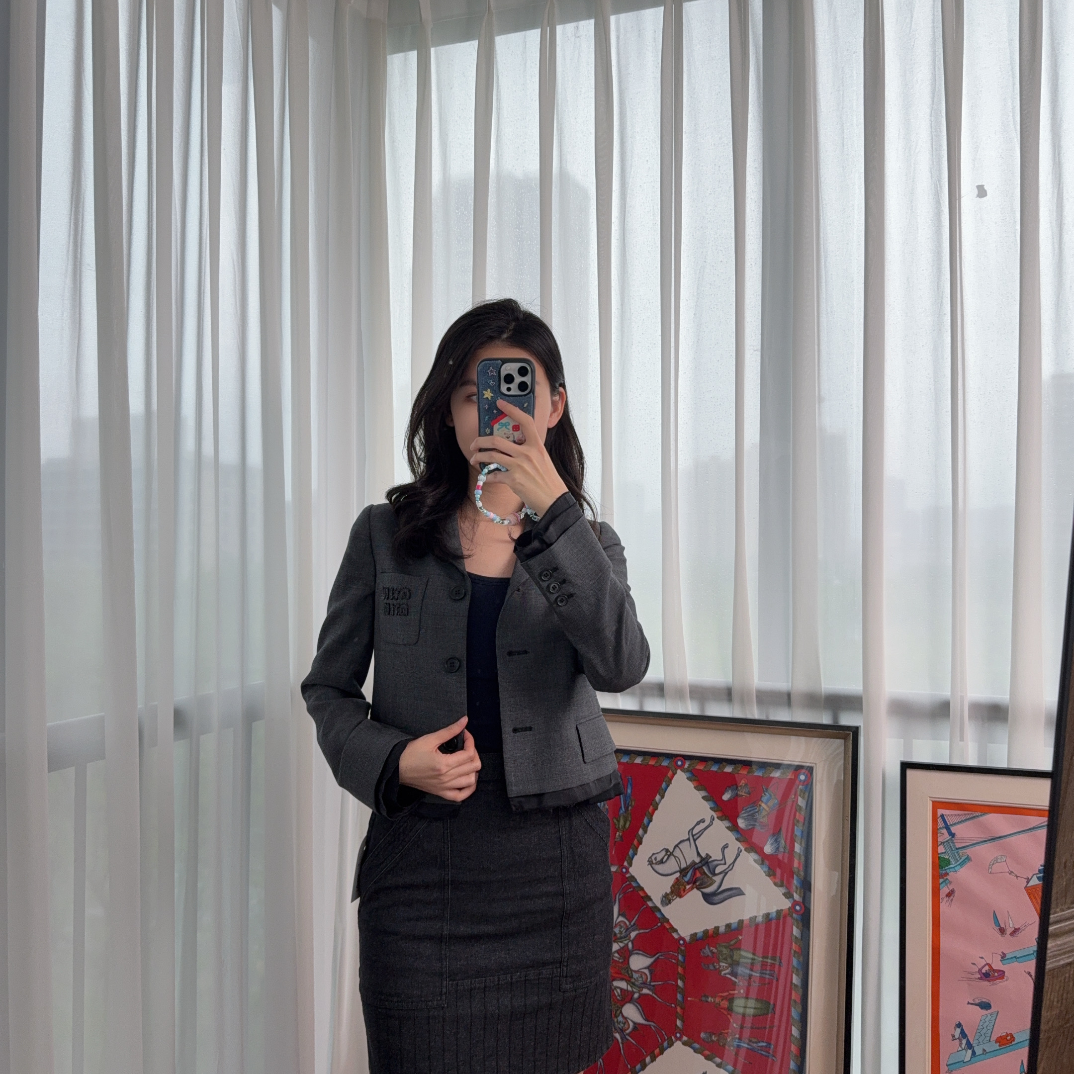 95新 MIU MIU/缪缪 /麦殿/时尚灰色西装36码/250404SYNSJ01