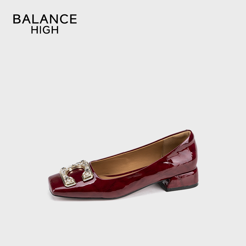 2025HIGHBALANCE春款668820浅口舒适时尚气质方扣粗跟单鞋B