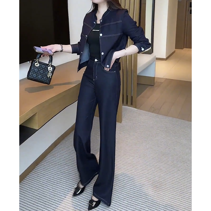 【48小时发货】减龄时尚套装女春秋新款显瘦休闲高腰阔腿裤两件套