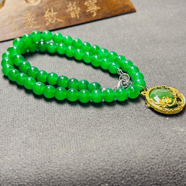 （正价补贴）莲年有余满绿玉石项链