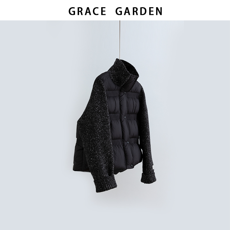 GRACE GARDEN【小个子羽绒！】花纱针织拼接假两件羽绒服YRF5L0401