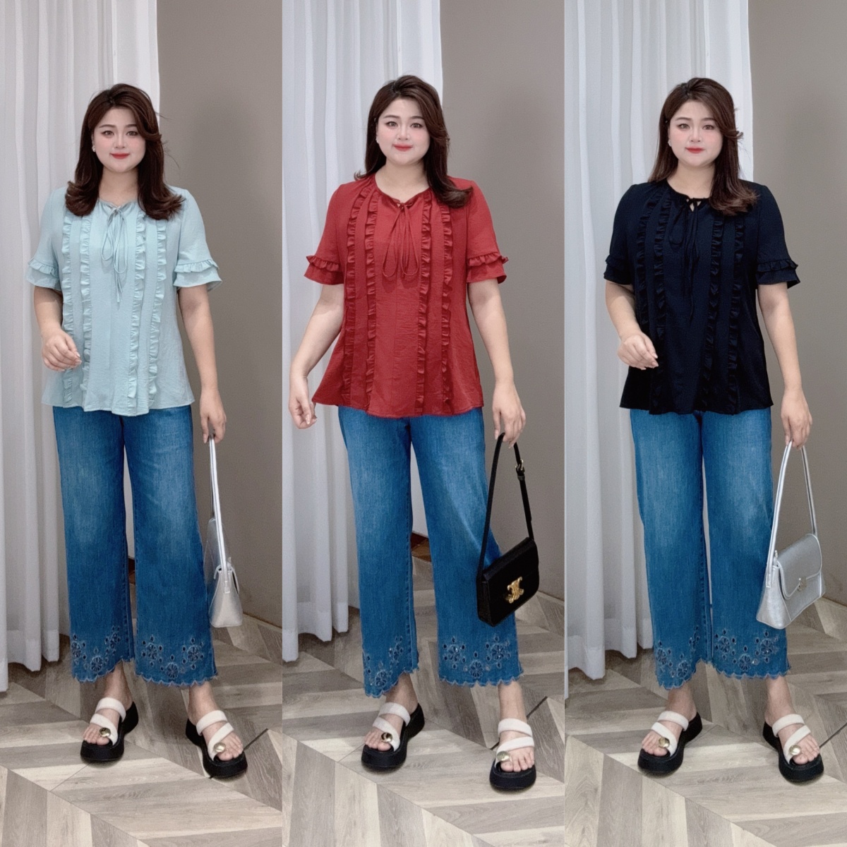 PWD32946【现货仅上衣】新款法式简约气质系带木耳花边衬衫【衣长72】