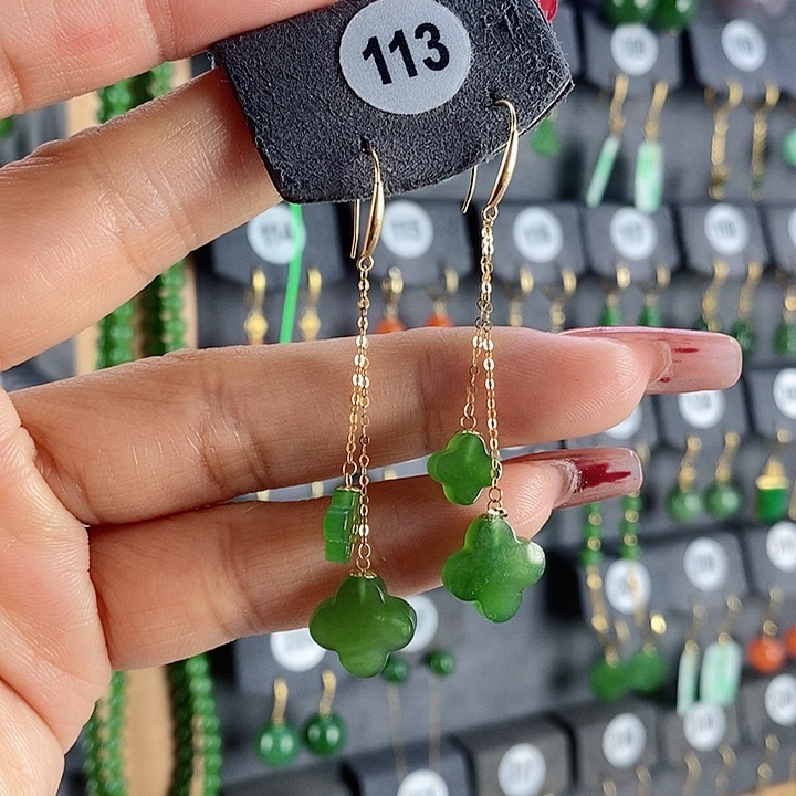 和田玉耳饰18K金镶嵌