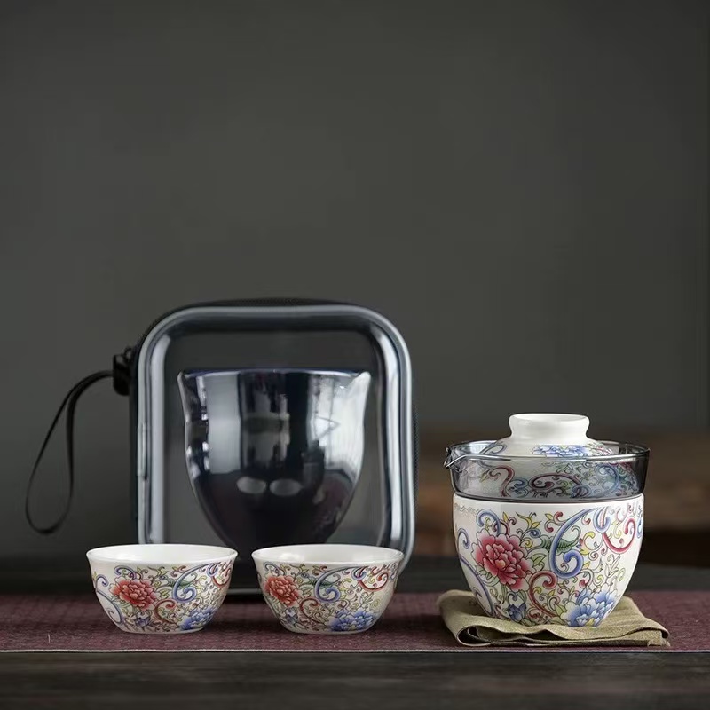LX403掐丝银缠枝莲一壶三杯旅行茶具