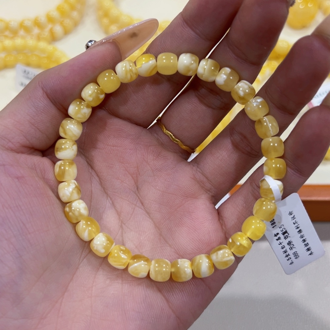 蜜蜡未镶嵌手链6.5m金妖白手串