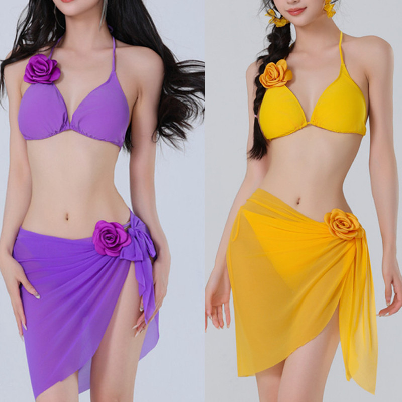 泰国巴厘岛显白比基尼bikini三件套分体游泳衣女新款温泉度假泳装