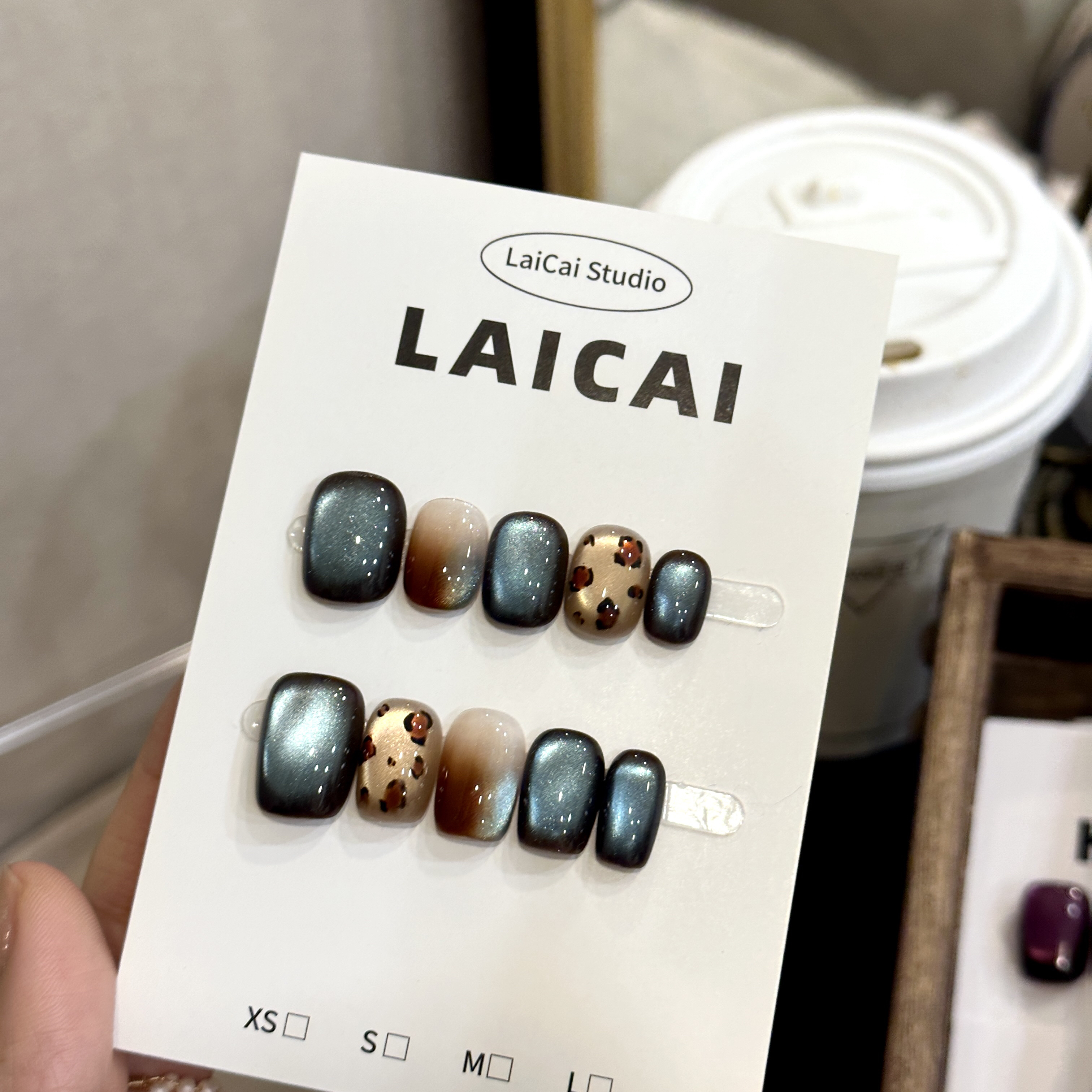 【闪电豹跳跳】秋冬豹纹玻璃珠猫眼纯手工可拆卸穿戴甲显白百搭