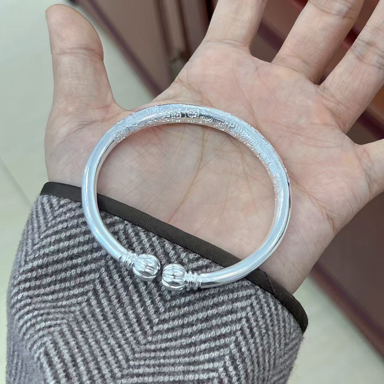 足银手镯 足银999.9【南瓜头】开口手镯