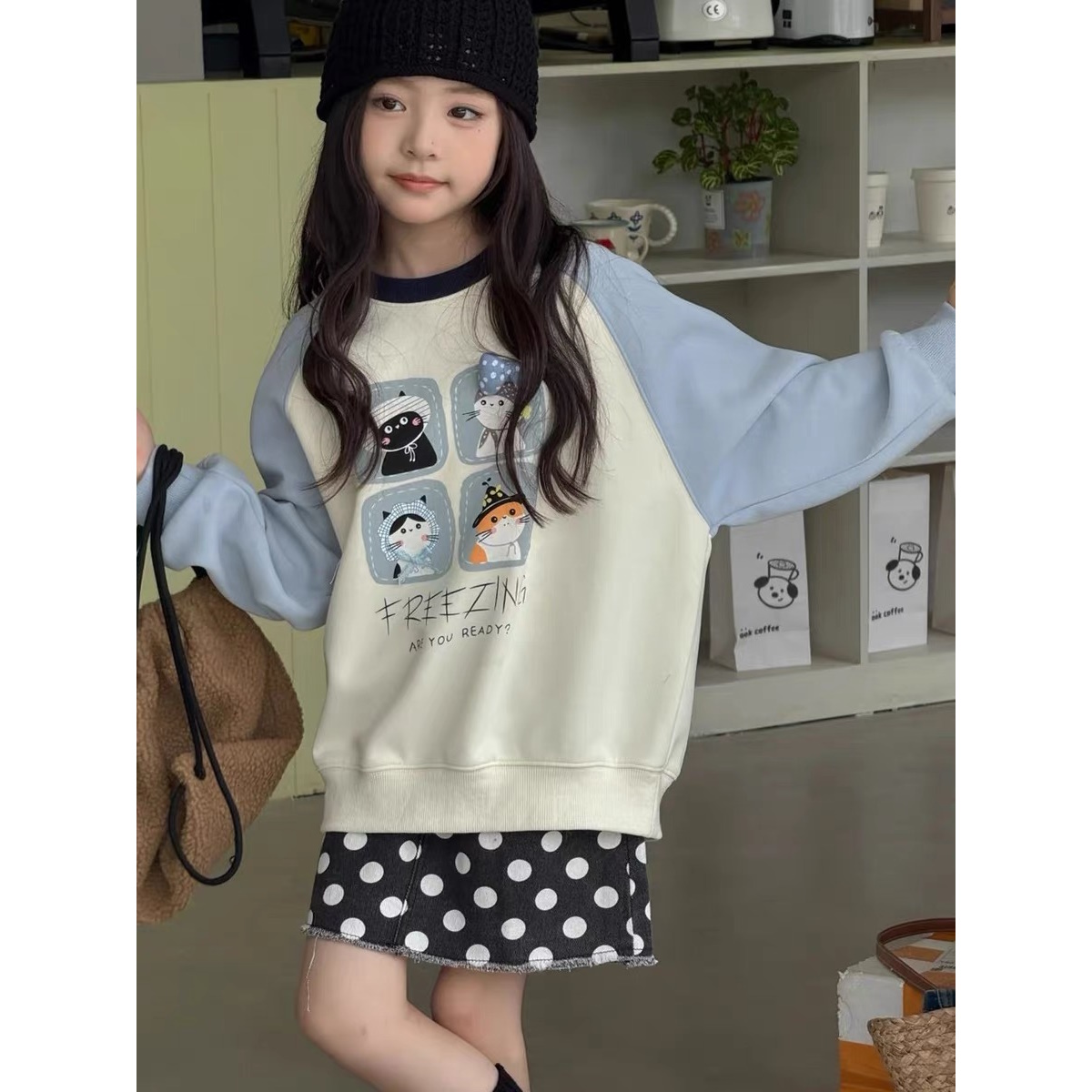 【现货】2025秋新款撞色插肩立体波点蝴蝶结圆领卫衣 D628 628 Z