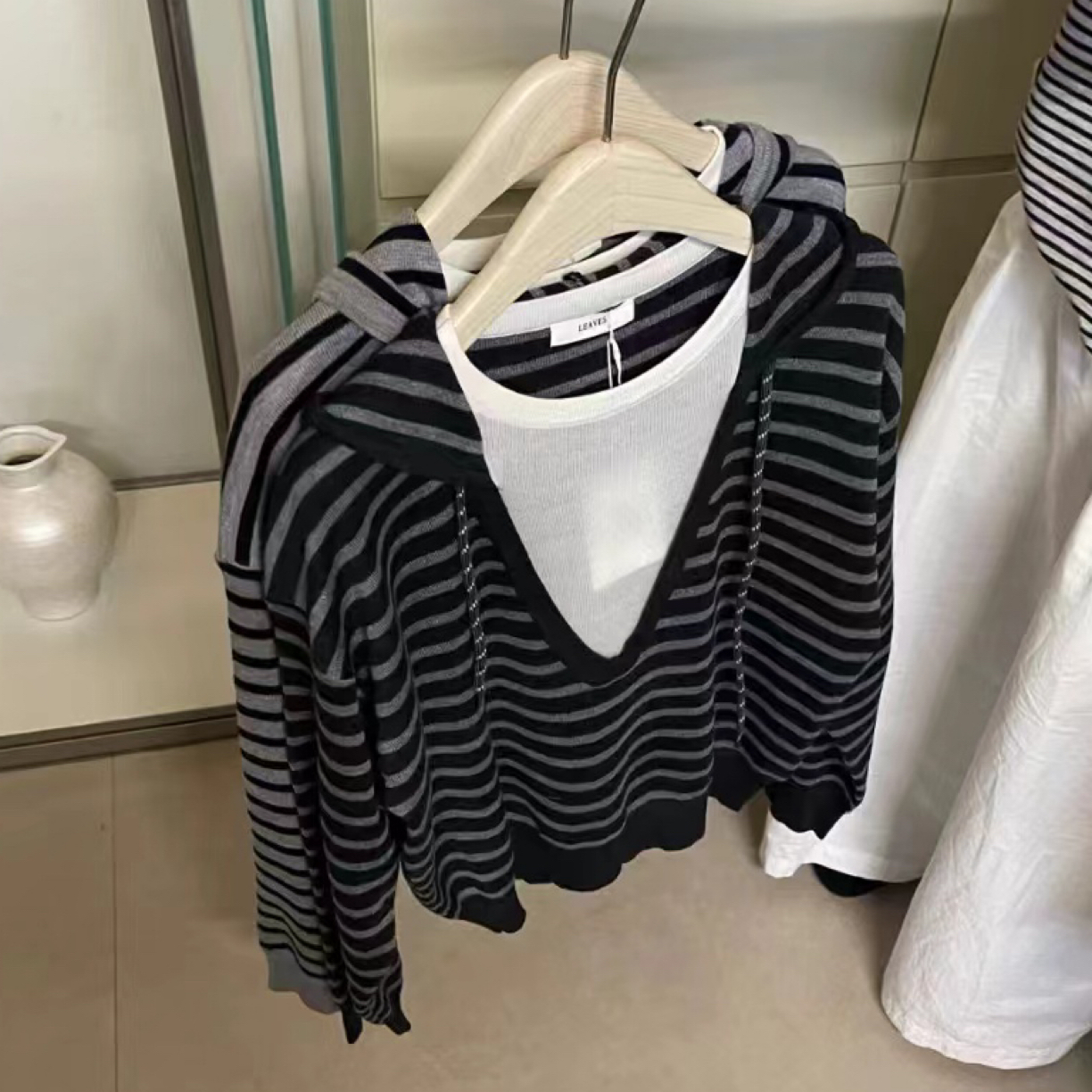 Leaves5585冬季新款时髦假两件设计层次感穿搭毛衫