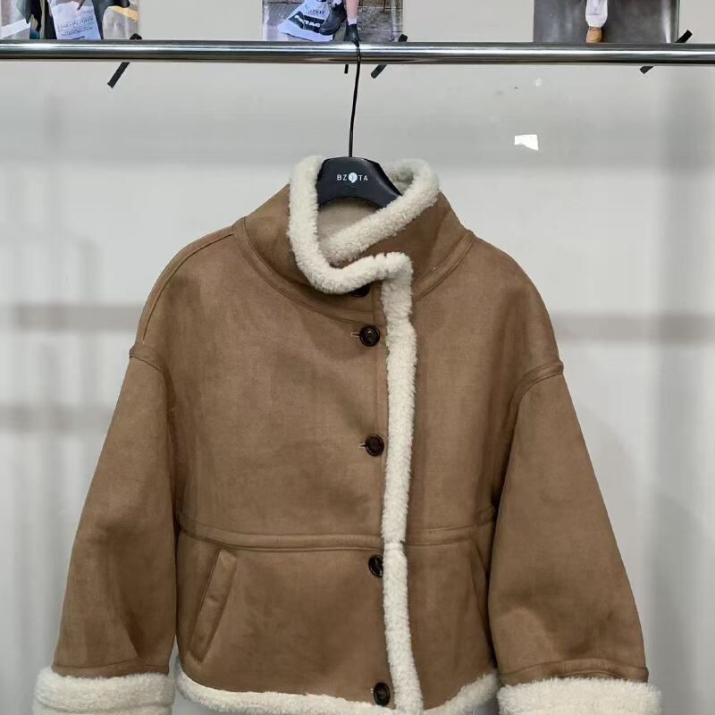 『雨美 Show』4414咖色时尚百搭毛毛棉服