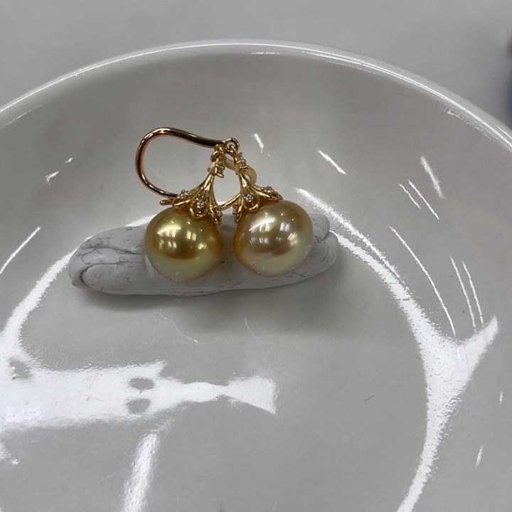 银S925镶嵌海水珍珠耳饰10-11mm