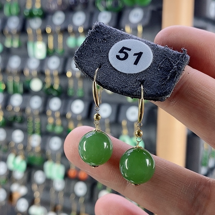 和田玉耳饰18K金镶嵌