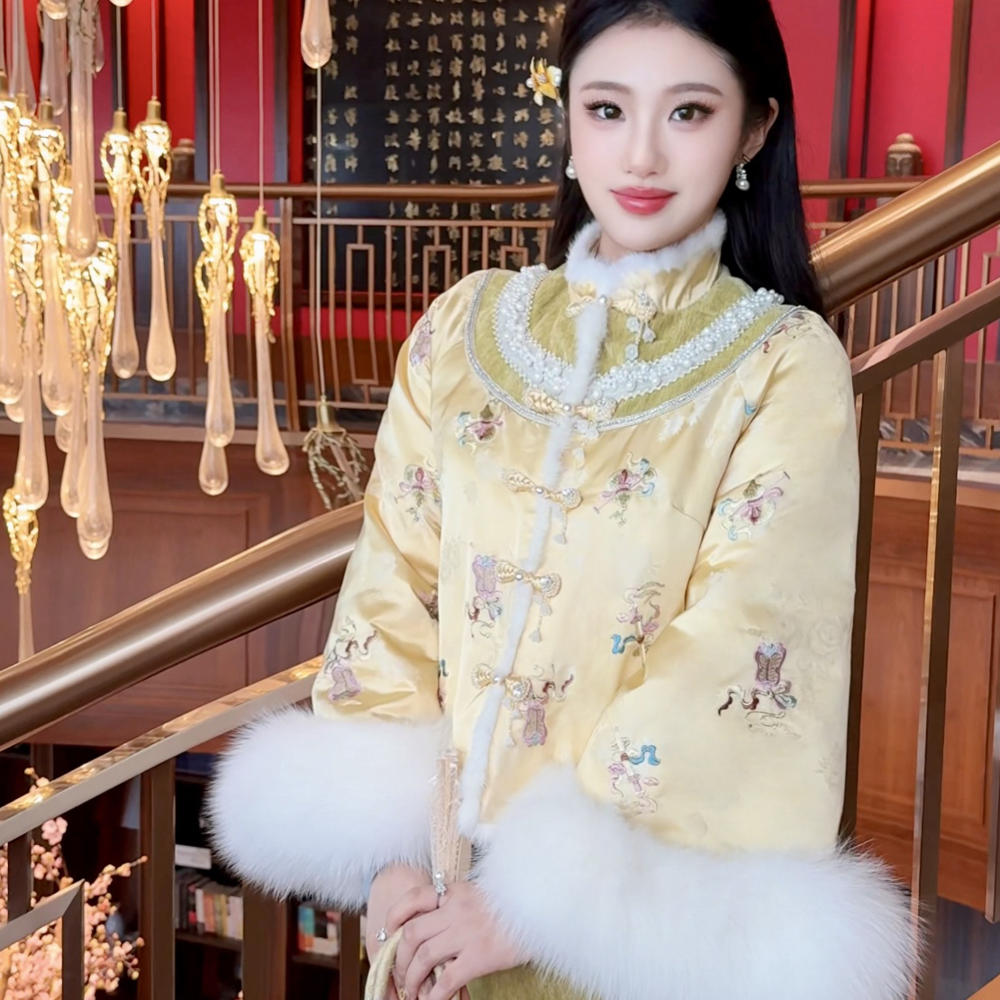 【媛珠 秋香盈门】重工醋酸刺绣贵气国风狐狸毛鹅绒服外套上衣秋冬