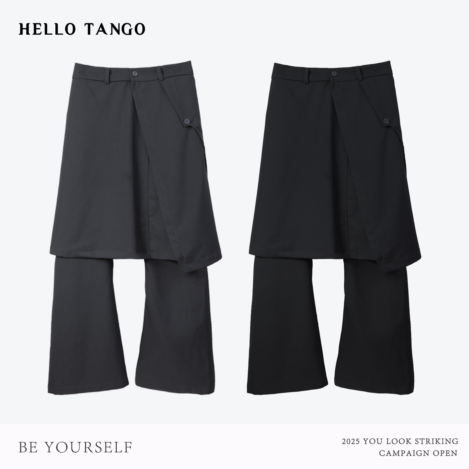 HELLOTANGO《解构腔调》秋冬韩系不规则可拆卸假两件休闲裤85956#