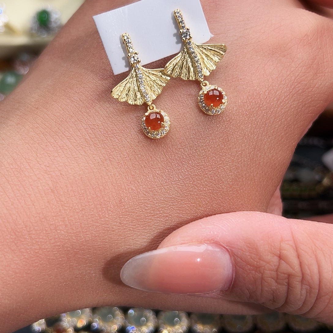 翡翠银S925镶嵌戒指緬甸天然A貨翡翠耳釘