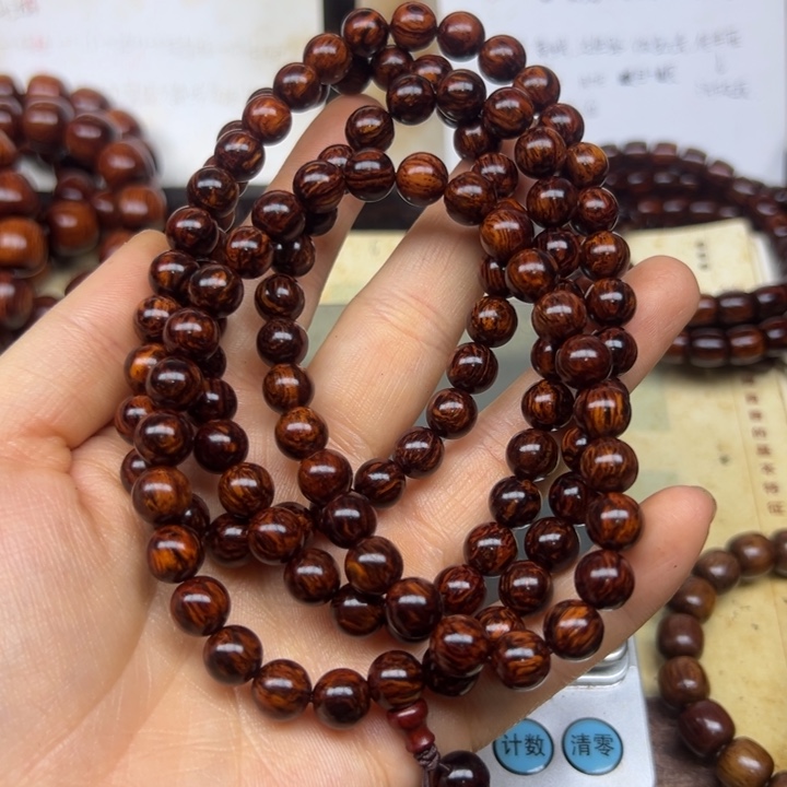 手串/手链花梨木类海南红降08-108圆珠黑金天花板超一档25