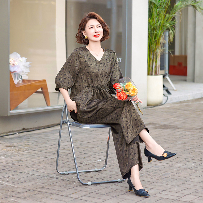 中老年洋气老人衣服妈妈款短袖女装夏装套装时尚两件套母亲节中年