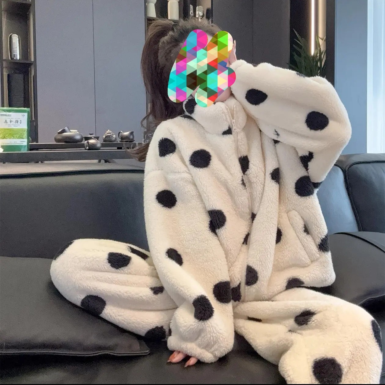 [品牌好物]2025秋冬新款加绒厚甜美圆点毛绒拉链可外穿睡衣套装