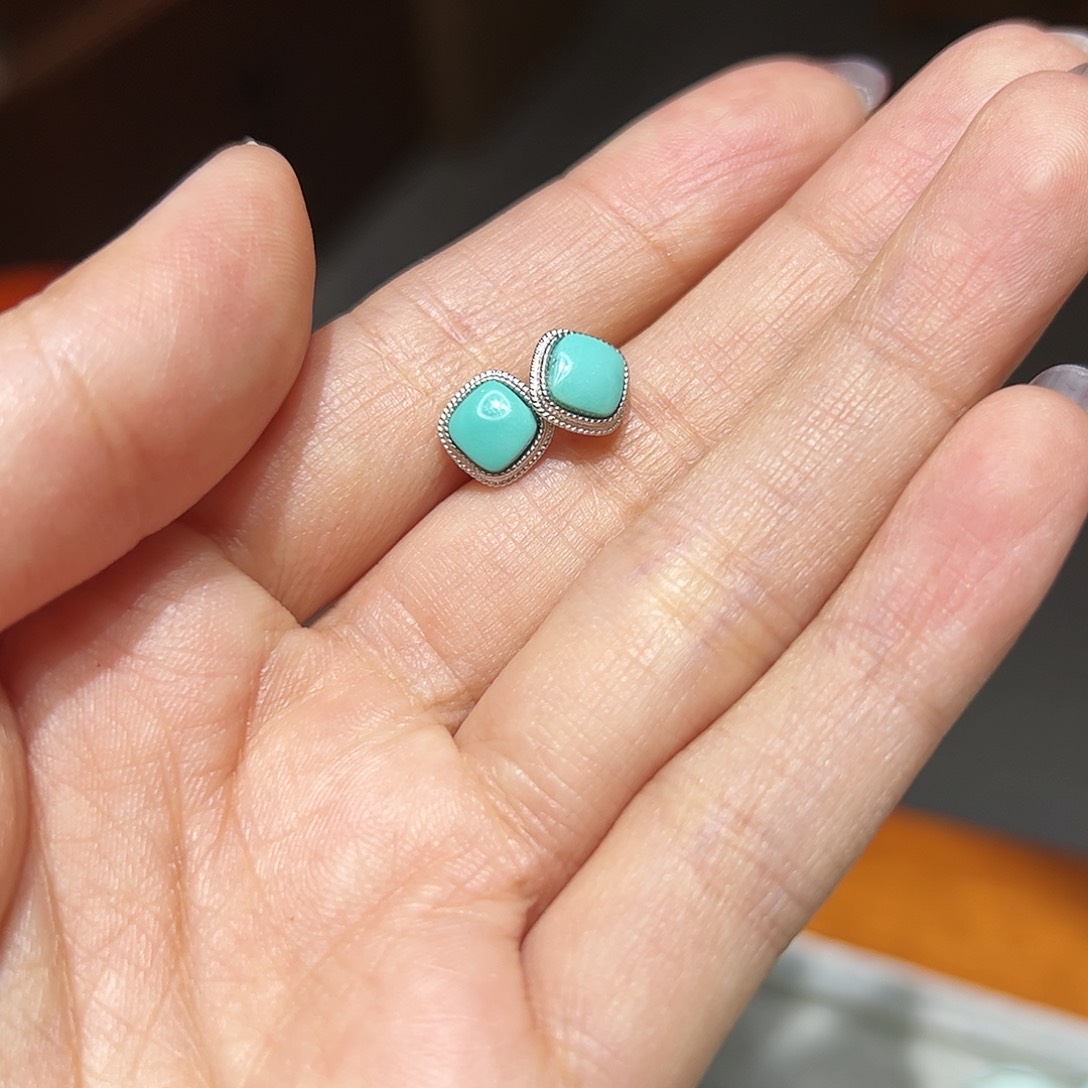 绿松石耳饰银S925镶嵌?*星