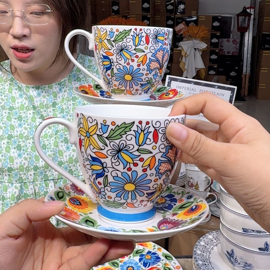骨瓷骨瓷咖啡杯碟一套460ml外贸骨瓷