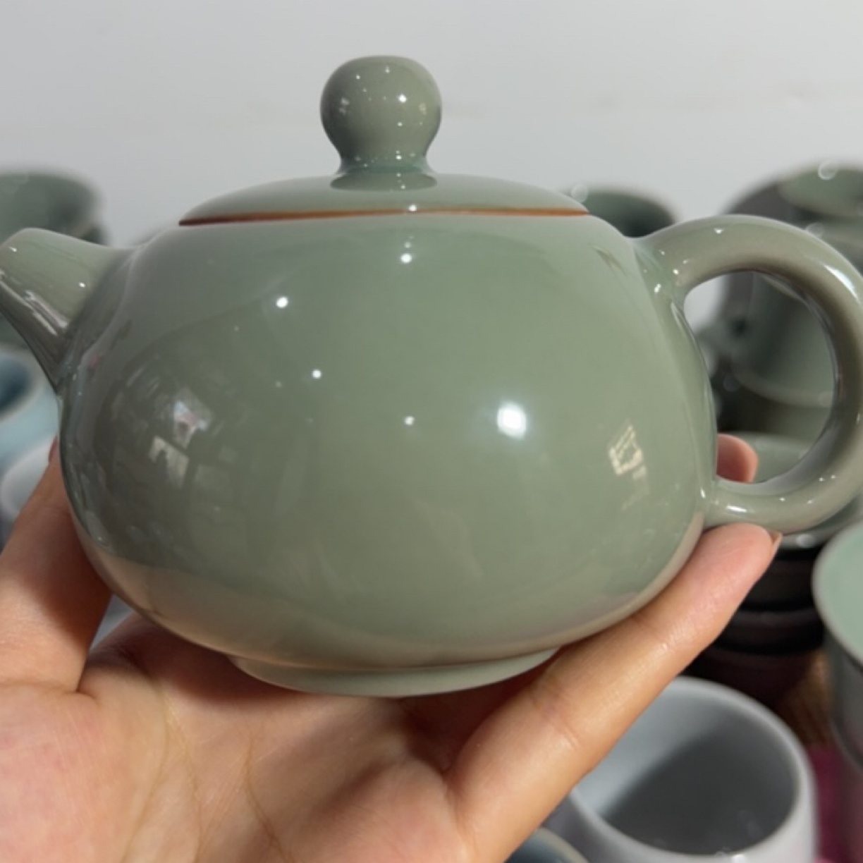 微瑕原矿青绿釉不开片西施壶180cc
