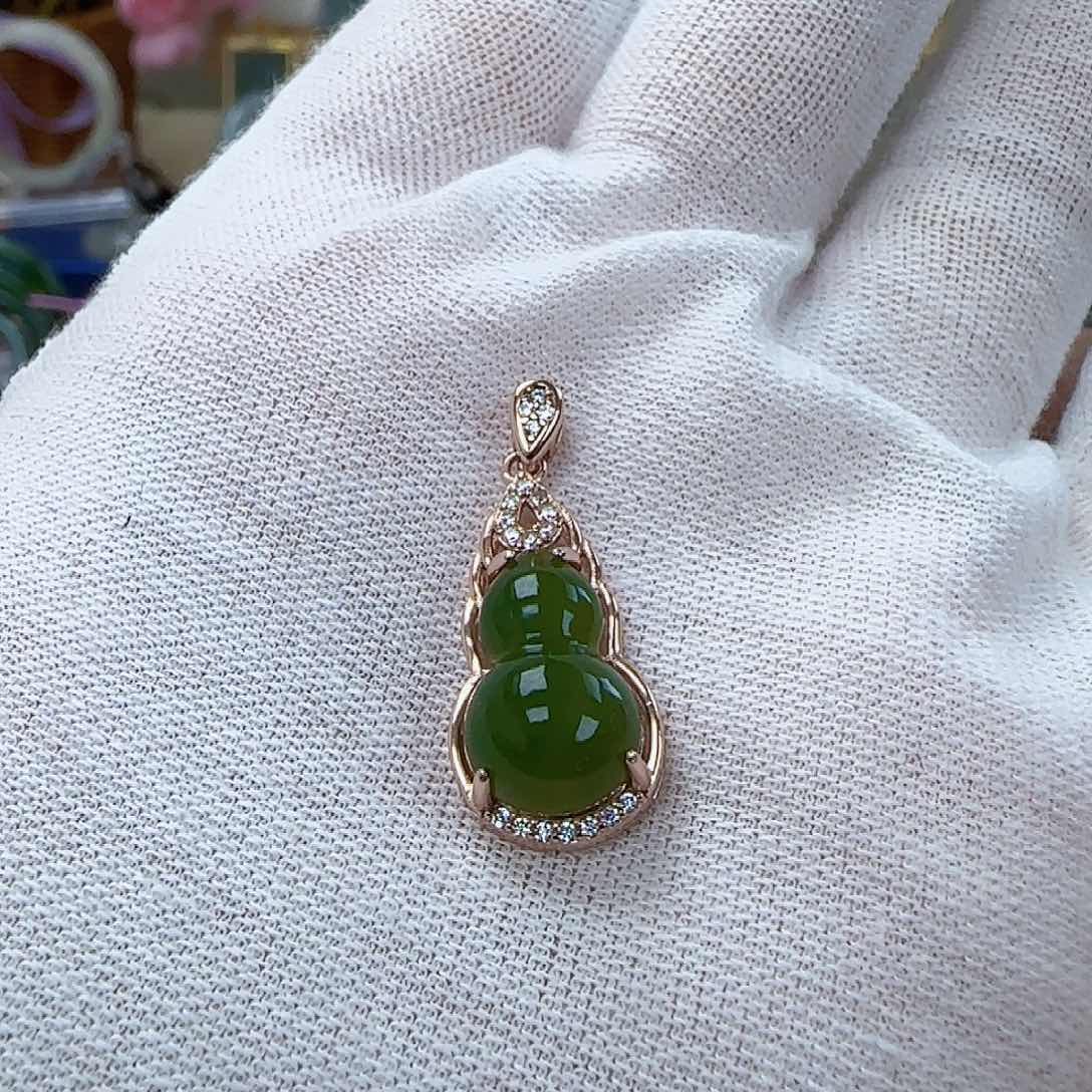 和田玉（碧玉）挂坠银S925镶嵌