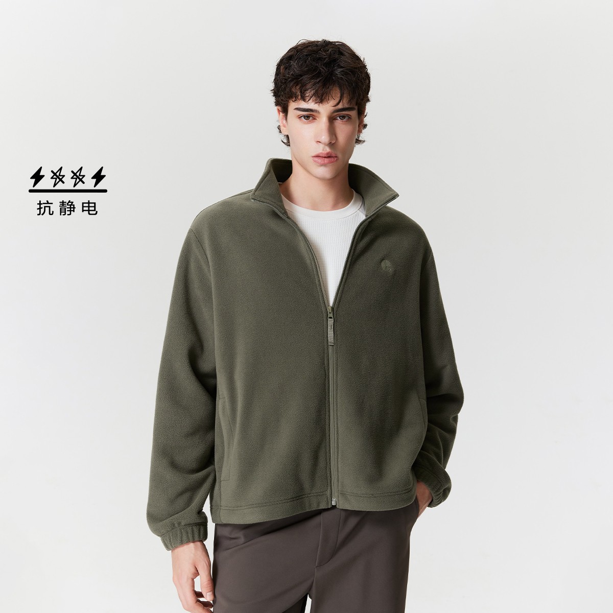 杰克琼斯男生秋季百搭夹克2025年新款舒适立领长袖摇粒绒外套男装