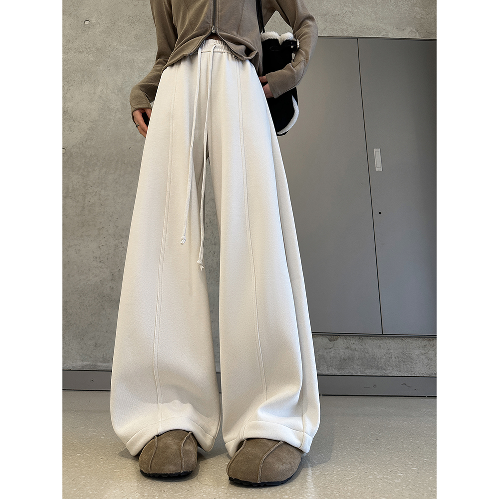 动感少女加绒加厚弯刀运动裤女秋冬高腰显瘦休闲阔腿裤垂感长裤子