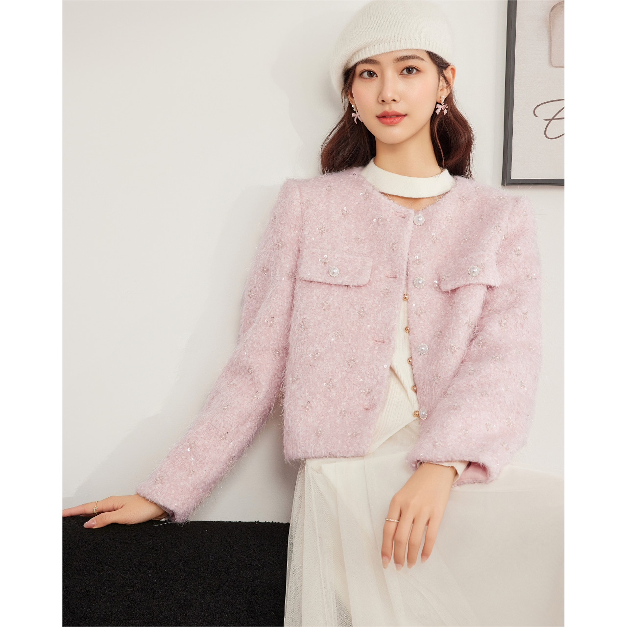 IEF/爱依服2025冬季新款法式轻奢名媛通勤风设计感百搭小香风外套