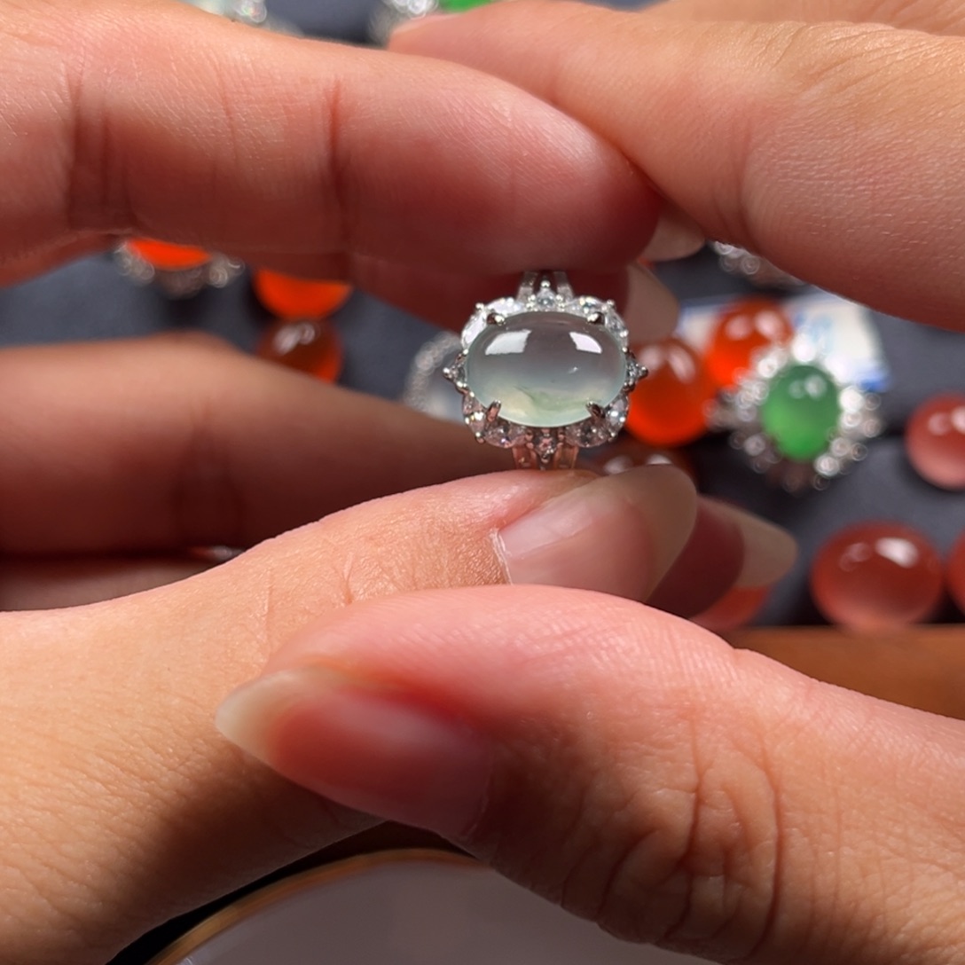 翡翠银S925镶嵌戒指缅甸天然翡翠Ａ货