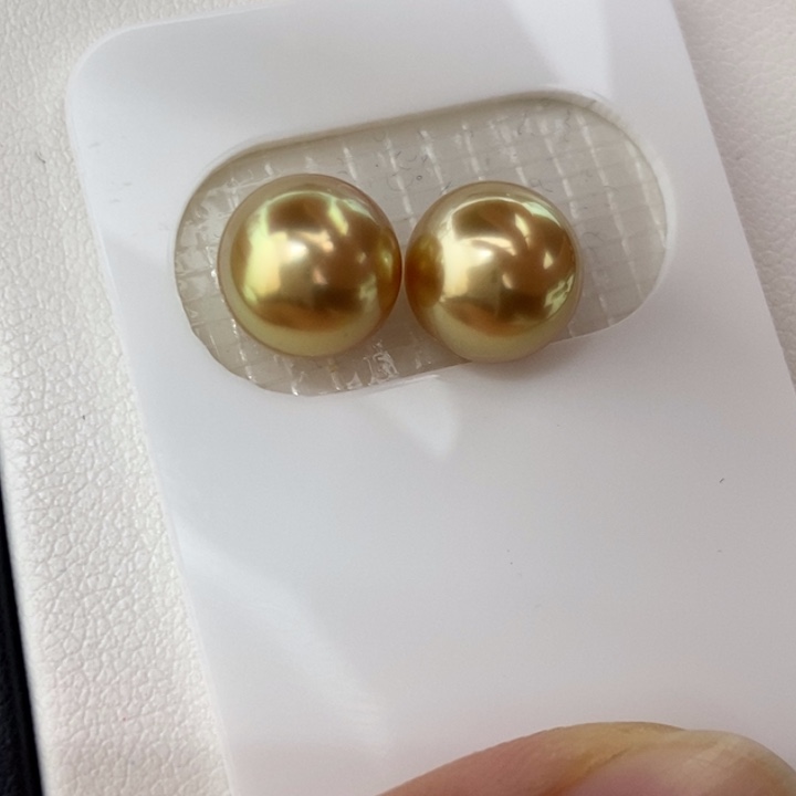 未镶嵌裸珠海水珍珠9.5mm浓金金绿色小极光对珠
