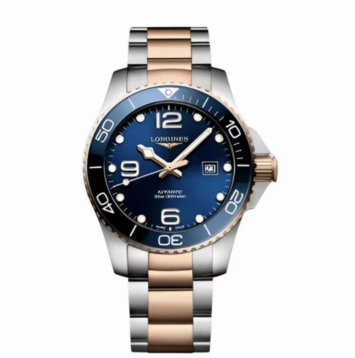 99新 Longines/浪琴 康卡斯781/41机械腕表/蓝盘间金潜水腕表男士