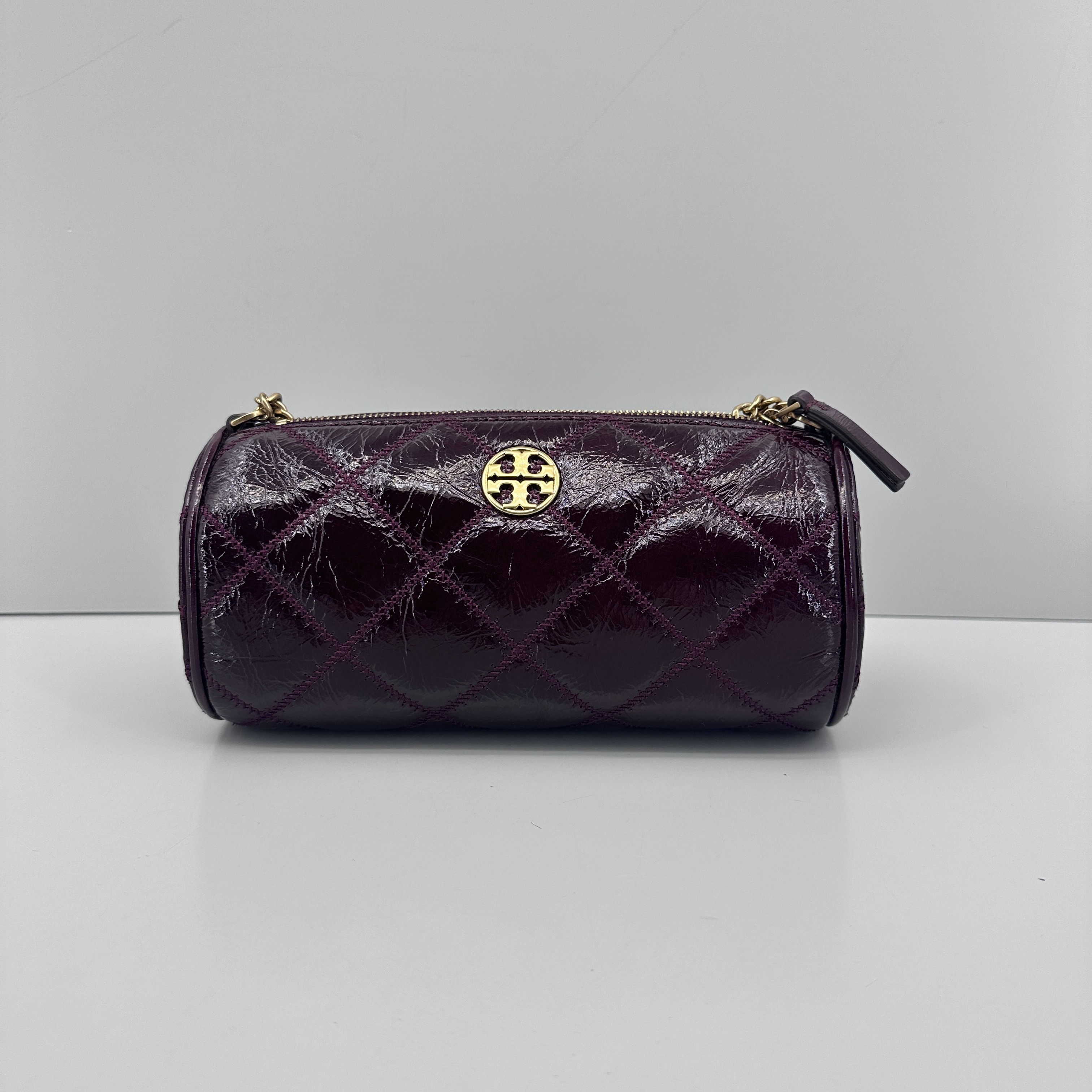95新 TORY BURCH/汤丽柏琦 酒红色巴比龙斜挎包20X10X6M052907