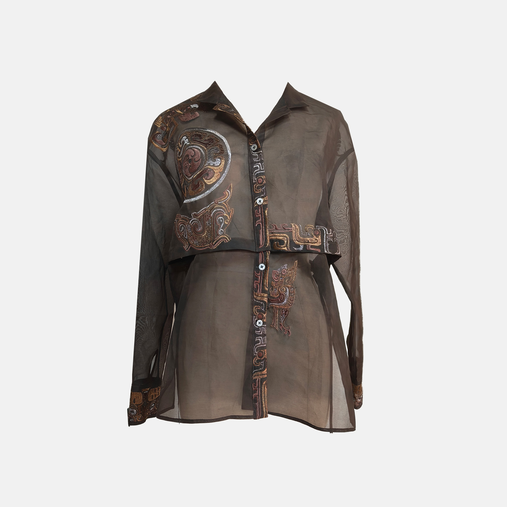 【三星堆系列】欧根缎盘金彩绣多穿立领衬衣DB-S250069