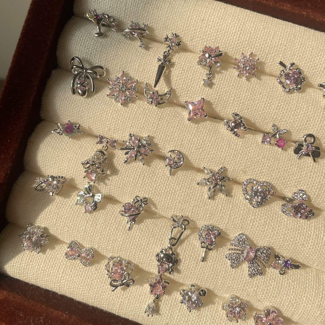 合金锆石耳饰 左耳bling 耳钉耳骨钉ins少女耳饰轻奢穿刺