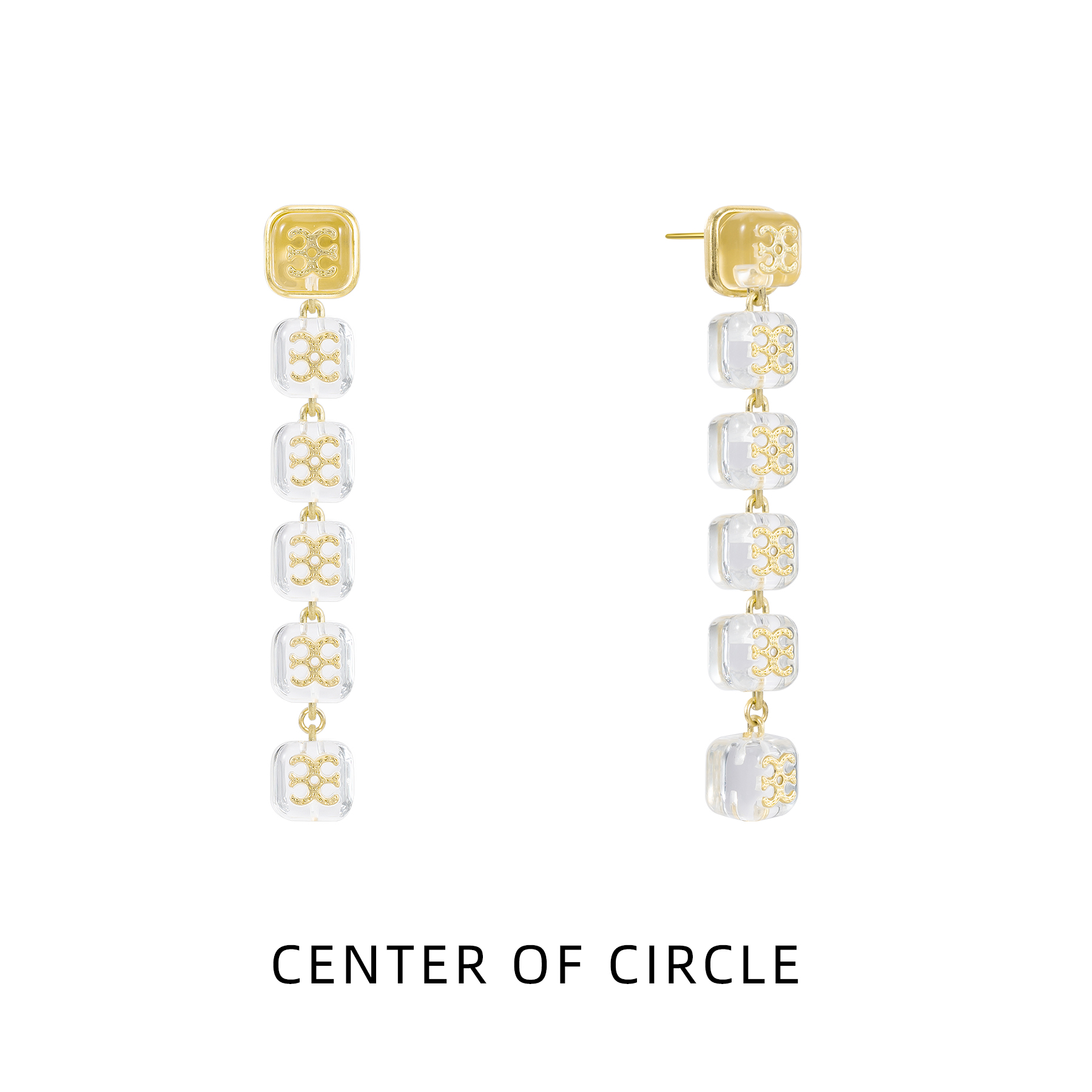 铜合金树脂耳饰 COC圆心-铜合金耳钉-透明树脂logo小方糖耳钉