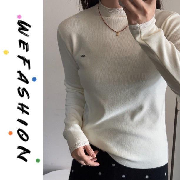 【WE】蕾丝边半高领打底衫