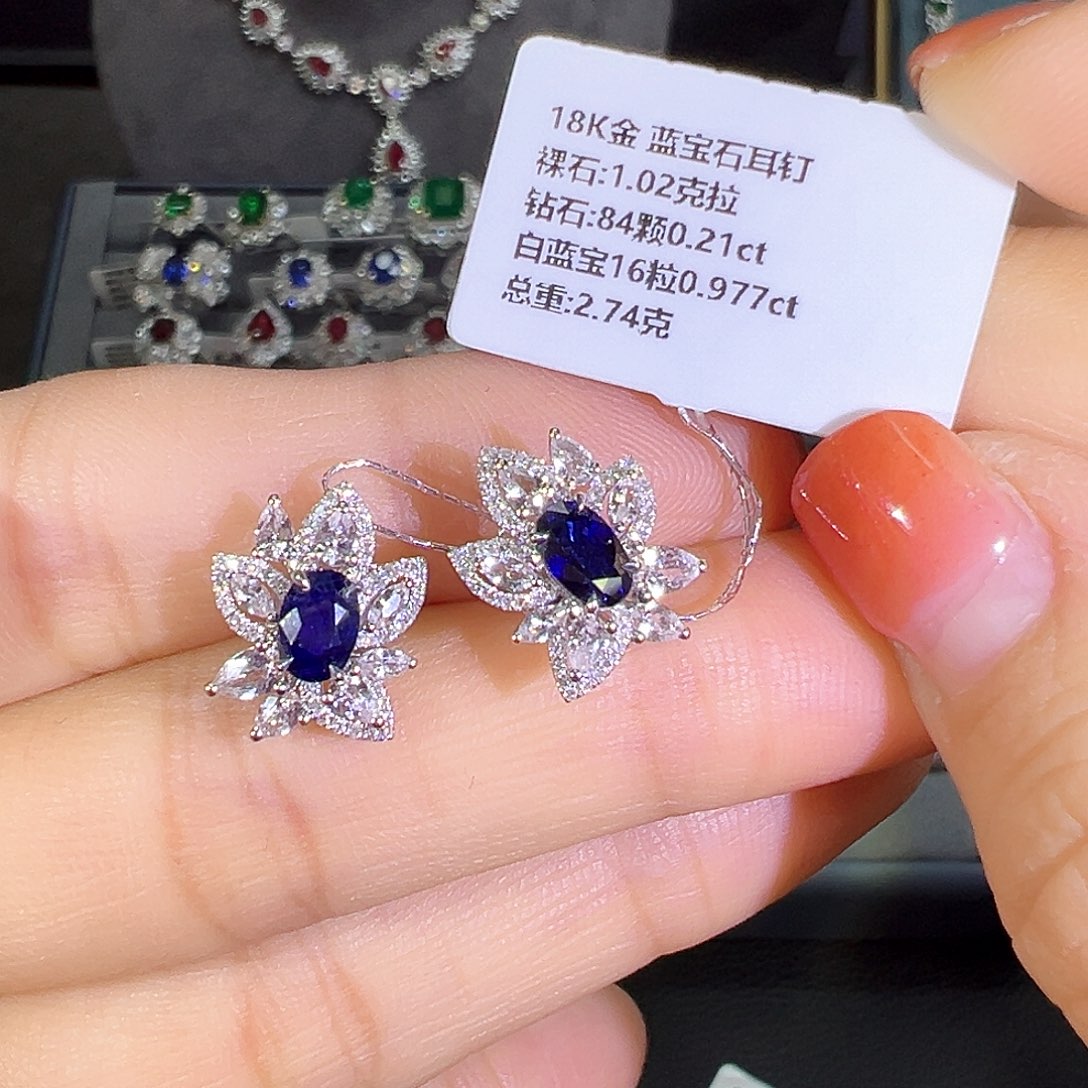 蓝宝石耳饰18K金镶嵌