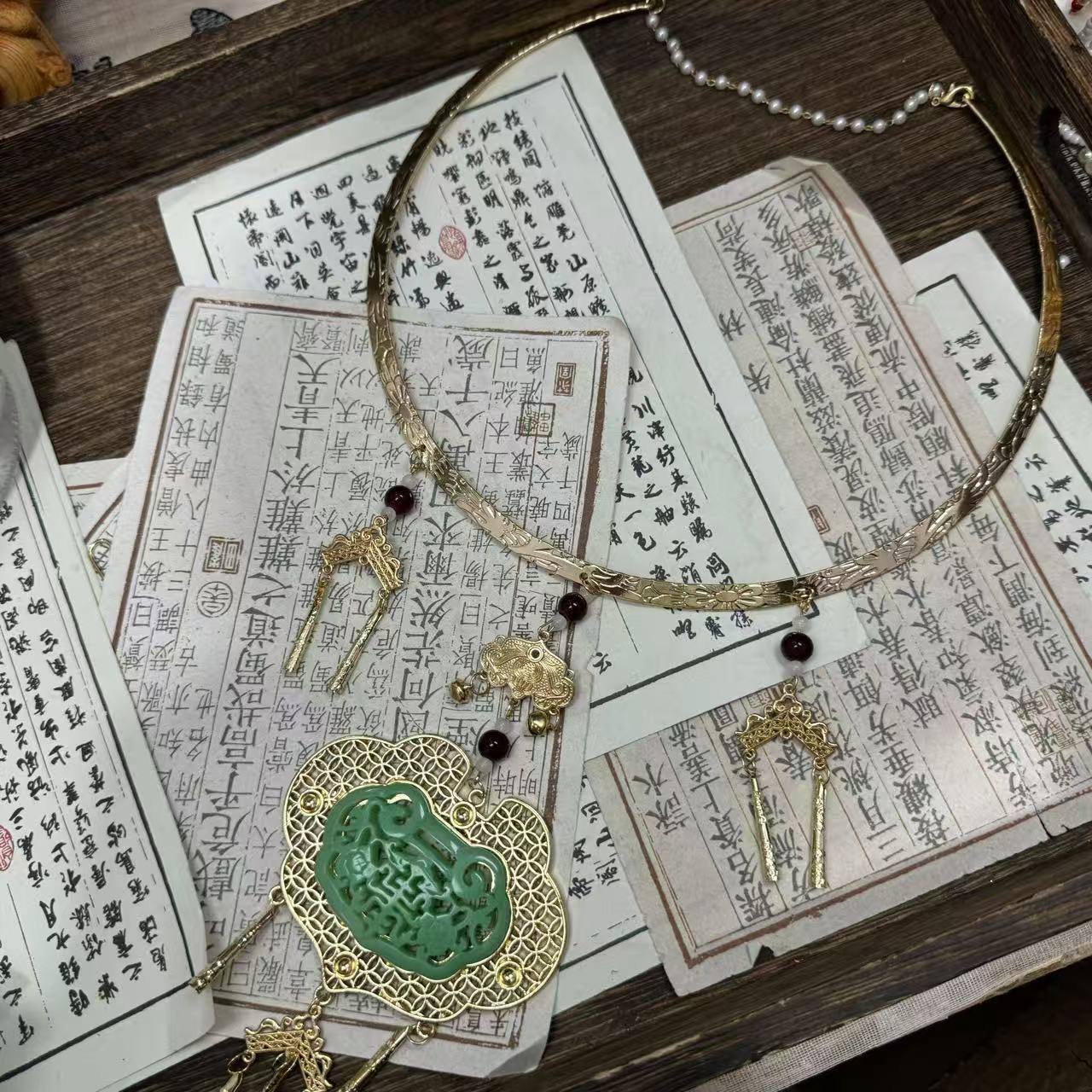 宝玉•前尘梦汉服配饰平安锁大圈口璎珞