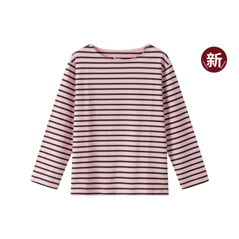 无印良品 MUJI 女式 粗棉线条纹长袖T恤 上衣打底衫 春季新品女装