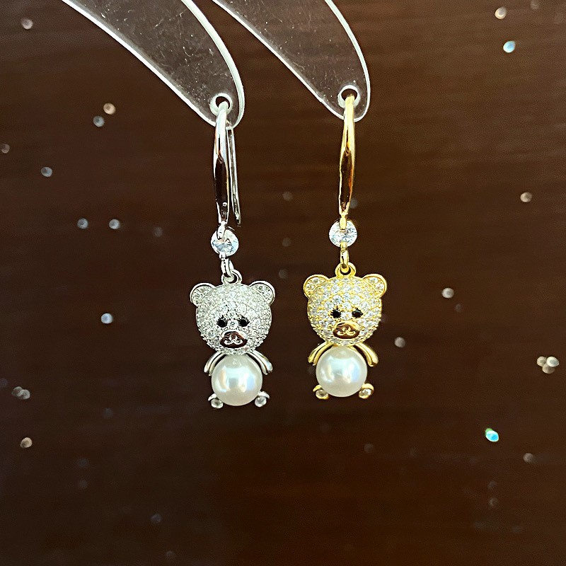 纯铜锆石耳饰 小众设计感动物小熊耳钩轻奢气质可爱女耳环耳饰