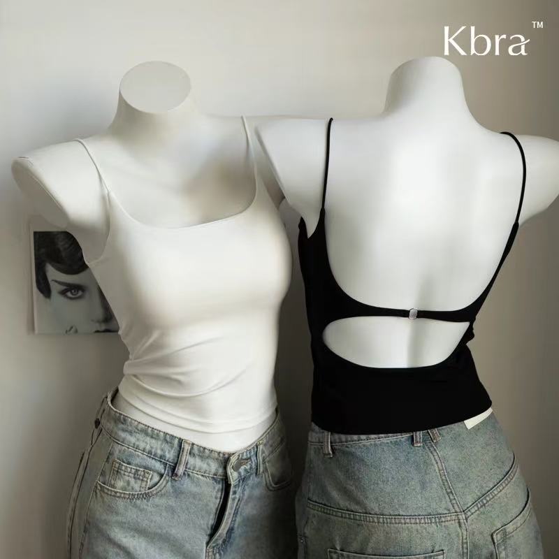 后背镂空小吊带背心女外穿夏内搭带胸垫美背文胸一体打底露背上衣