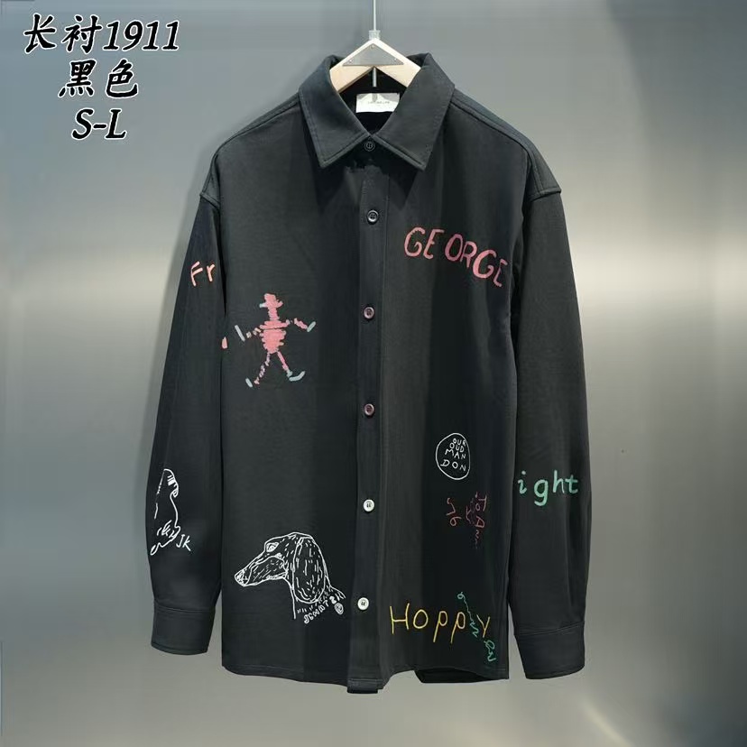 春秋新款暗黑潮牌男士长袖衬衫时尚百搭