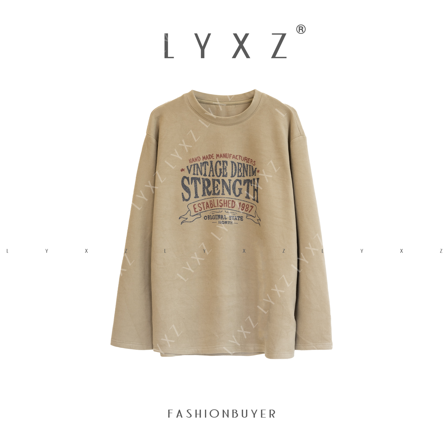 LYXZ x 【加州简行】冬季新款圆领字母印花内磨毛厚款长袖T恤82134