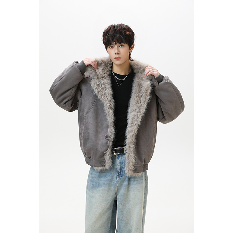 新款座山雕加绒加厚外套男女秋冬美式cleanfit工装情侣夹克棉服