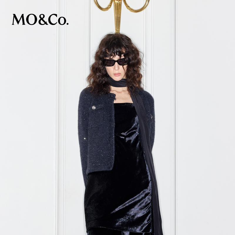 【陈嘉尔专属】MOCO冬绵羊毛珠片绣毛须镶边针织衫外套MBC4CAR024