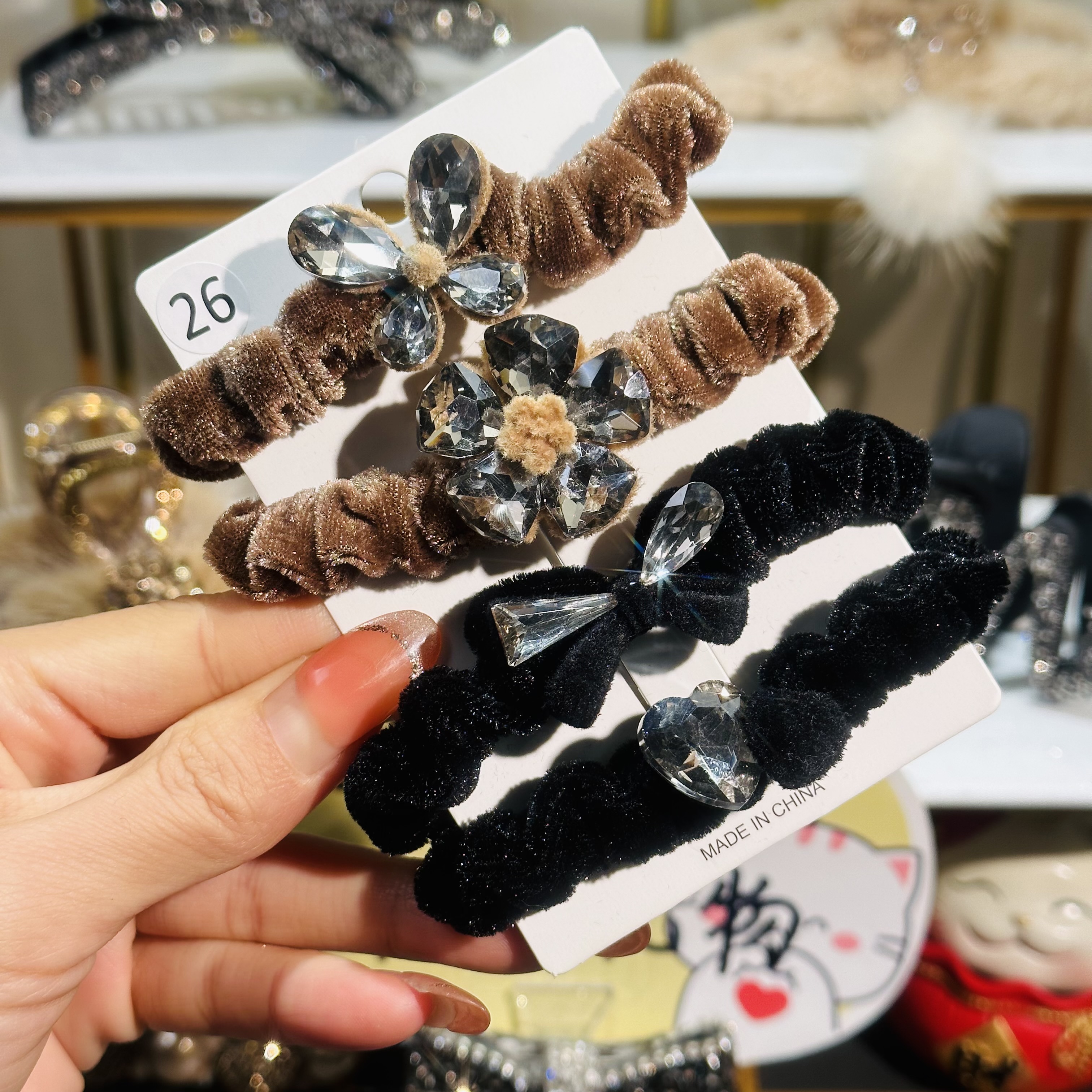 T102【四件套】丝绒闪钻小肠发圈