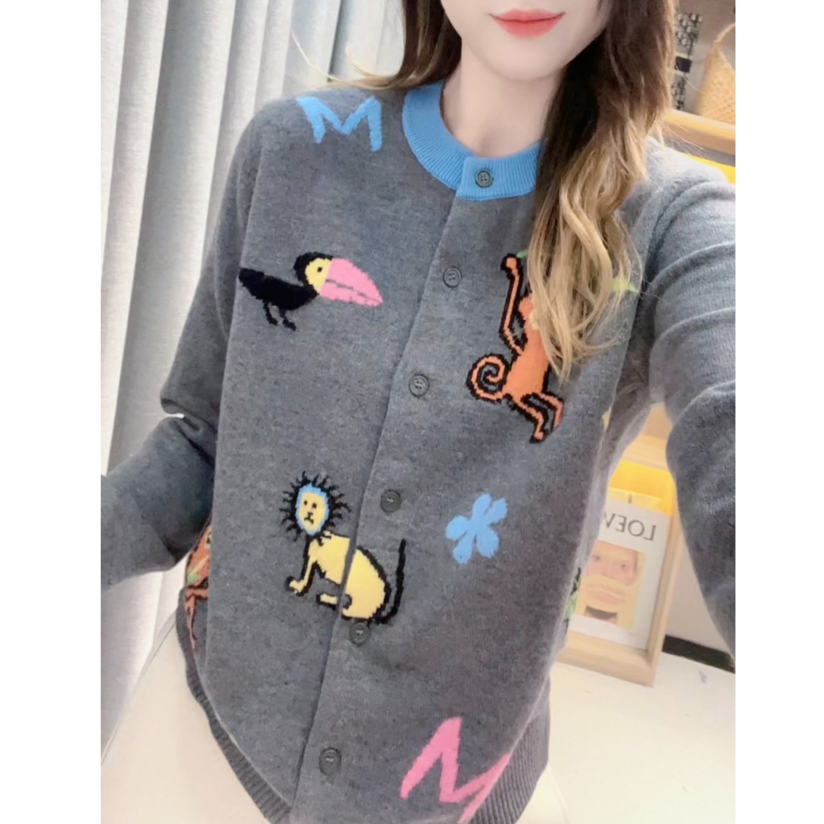 JL 【奇妙动物园提花全羊毛】2025早春新款时尚羊毛衫针织开衫-Z